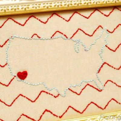 Embroidered USA Map with Cute Chevron Background