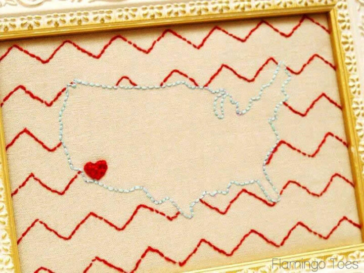 Image for Embroidered USA Map with Cute Chevron Background