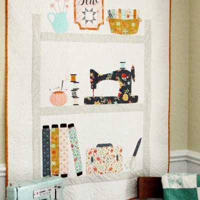 Sweet Sewing Shelves Applique Quilt with Free Pattern