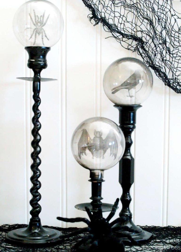 DIY Spooky Crystal Ball Halloween Candlesticks