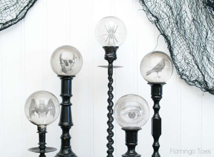 DIY Spooky Crystal Ball Halloween Candlesticks tutorial featured by top US craft blog, Flamingo Toes: Halloween Crystal Balls