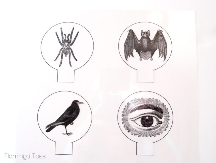 DIY Spooky Crystal Ball Halloween Candlesticks tutorial featured by top US craft blog, Flamingo Toes:Printed images on transparency