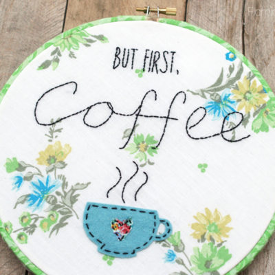 Simple Embroidery Stitched Coffee Hoop Art