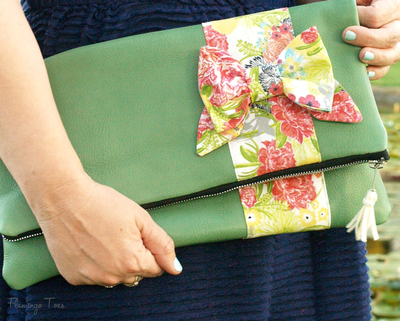 Leather and Bow Fold Over Clutch -