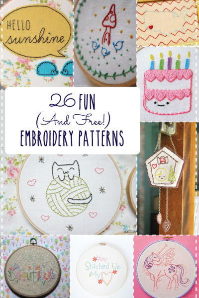 26 Fun and Free Embroidery Patterns featured by top US sewing blog, Flamingo Toes.