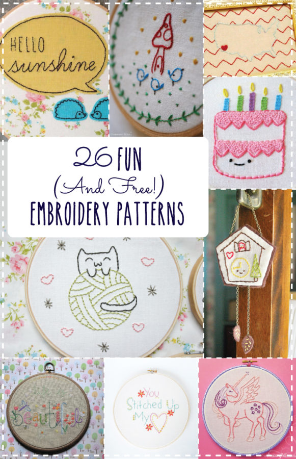 26 Fun and Free Embroidery Patterns featured by top US sewing blog, Flamingo Toes.