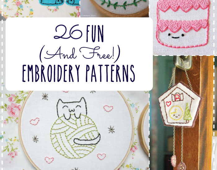 26 Fun and Free Embroidery Patterns featured by top US sewing blog, Flamingo Toes.