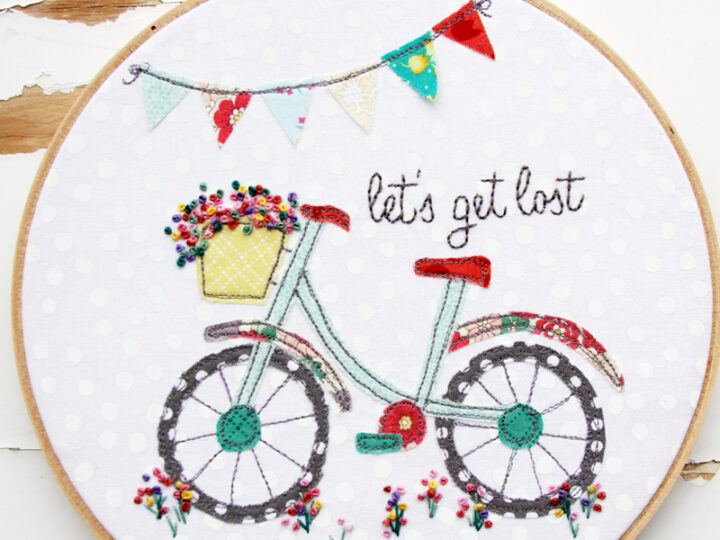 Image for Let's Get Lost Summer Bicycle Embroidery Hoop Art