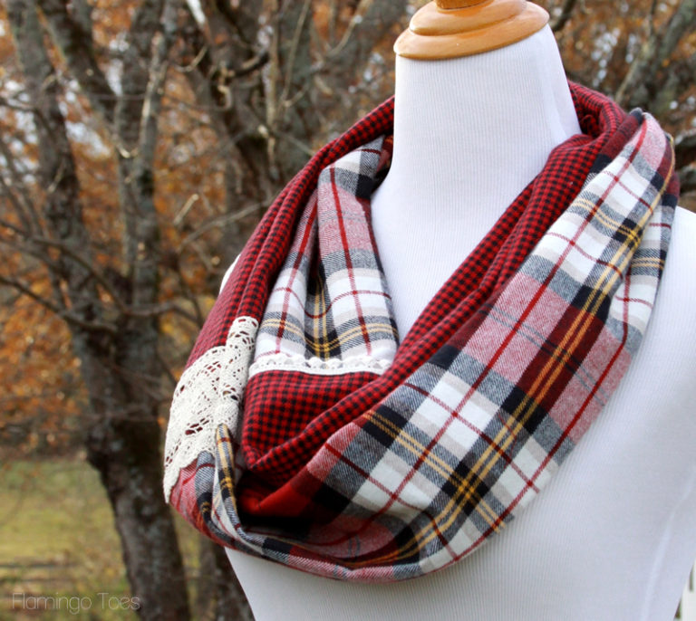 15 Minute Plaid and Lace Infinity Scarf