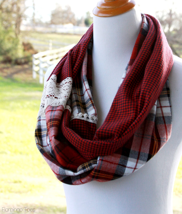 15 Minute Plaid and Lace Infinity Scarf