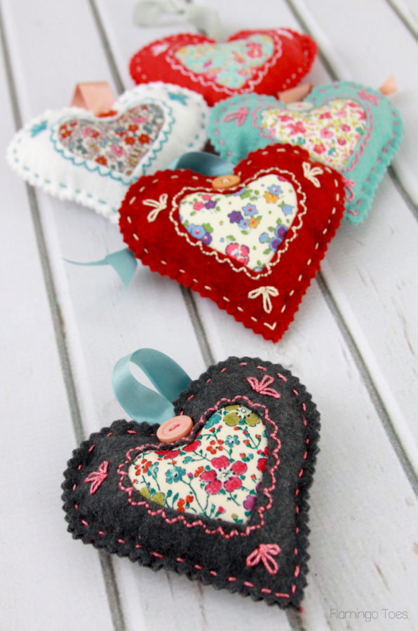 DIY Fabric Hearts for Valentines Day featured by top US craft blog, Flamingo Toes.