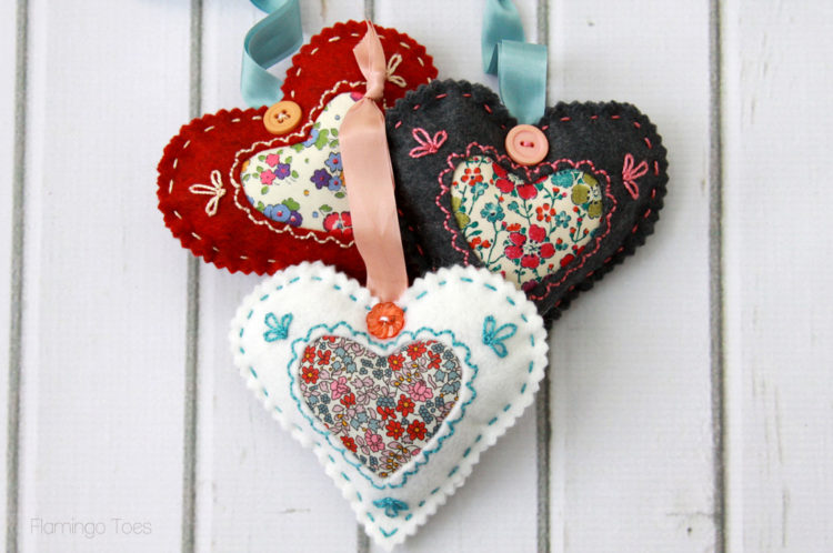 DIY Fabric Hearts for Valentines Day featured by top US craft blog, Flamingo Toes.