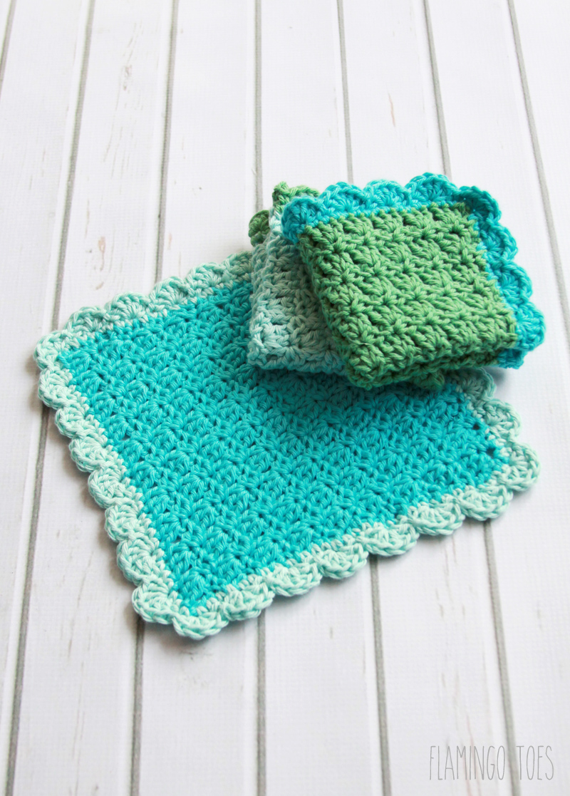 Set of 3 Hand Crocheted Washcloths Dishcloths Kitchen Cloths 