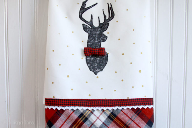 Plaid and Polkadot Deer Dish Towel