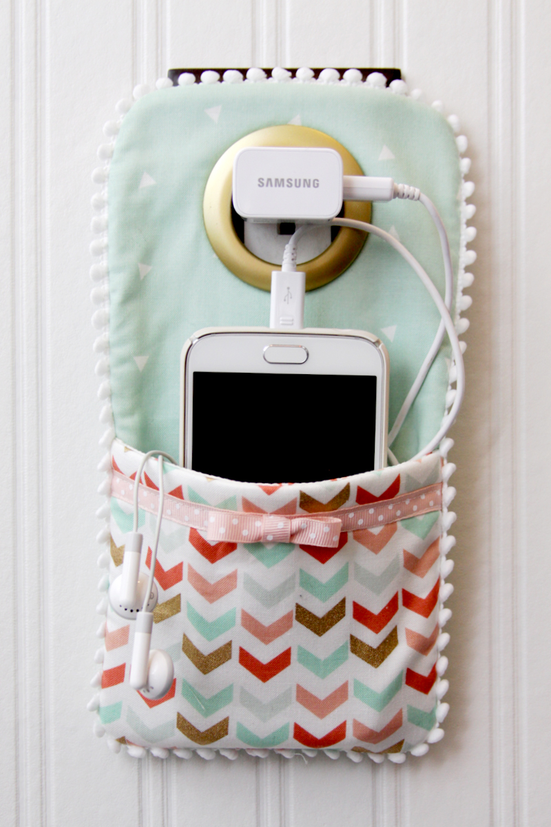 Easy DIY Phone Charger Holder featured by top US sewing blog, Flamingo Toes