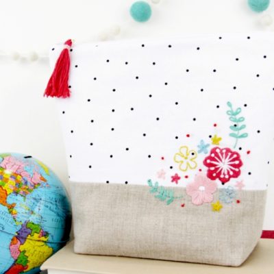Floral Embroidered Zipper Pouch