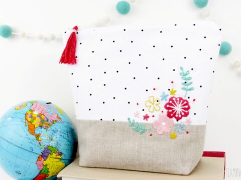 Image for Floral Embroidered Zipper Pouch