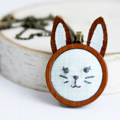 DIY Embroidered Bunny Pendant