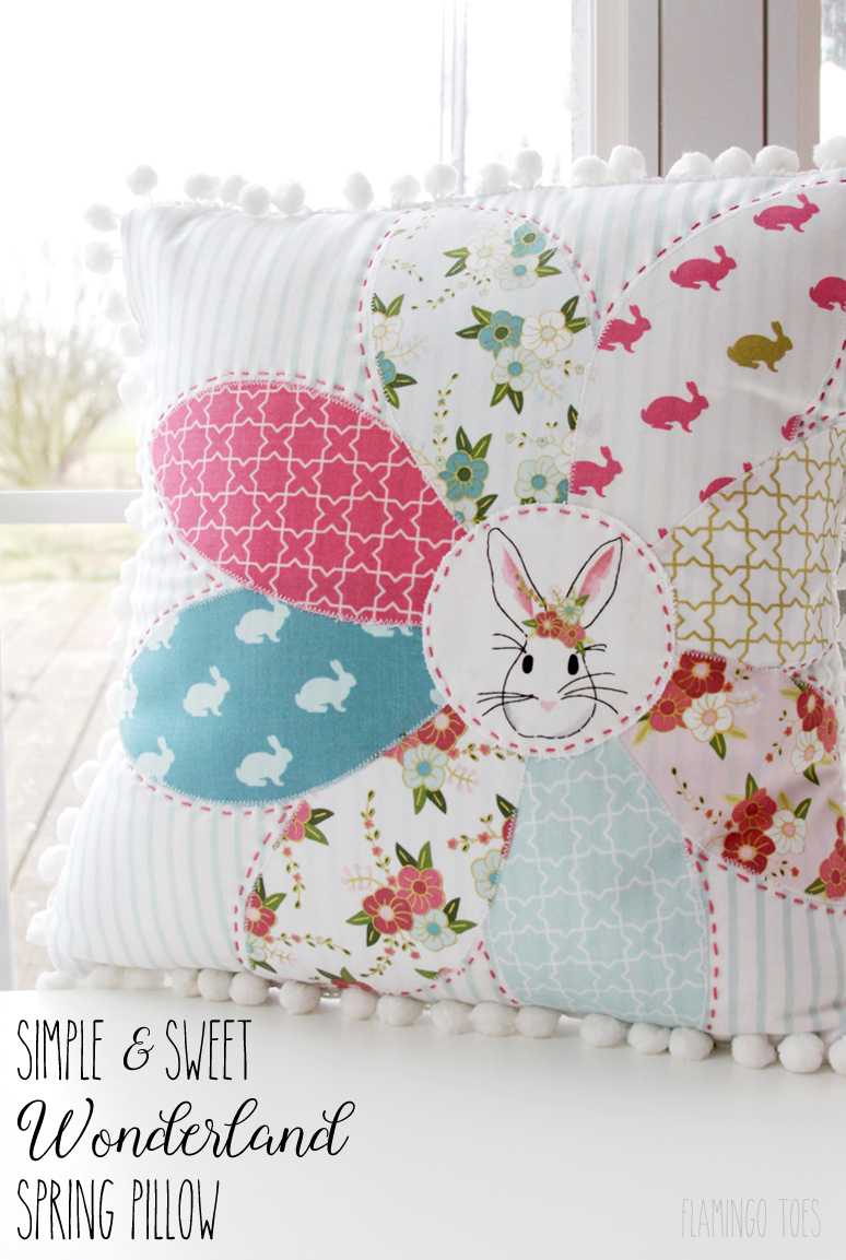 "Simple and Sweet Wonderland Spring Pillow" is a Free Easter Quilted Pillow Pattern designed by Beverly McCullough from Flamingo Toes!