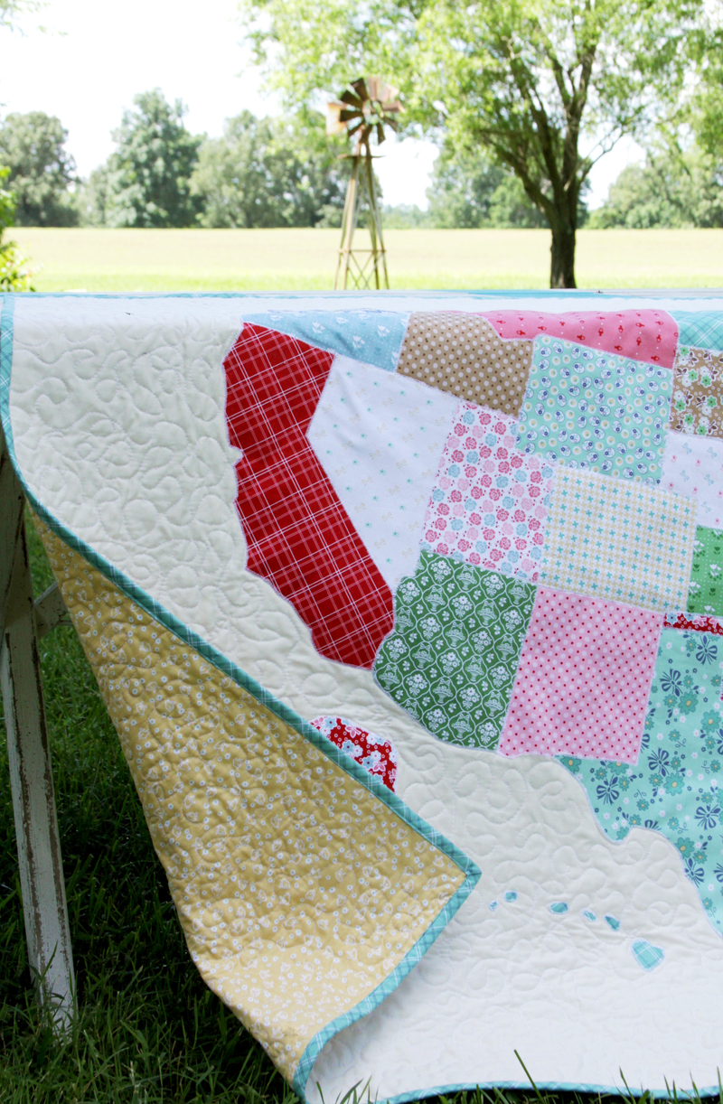 US Map Quilt Tutorial featured by top US quilting blog, Flamingo Toes.