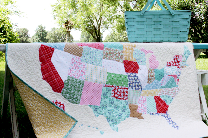 US Map Quilt Tutorial featured by top US quilting blog, Flamingo Toes.