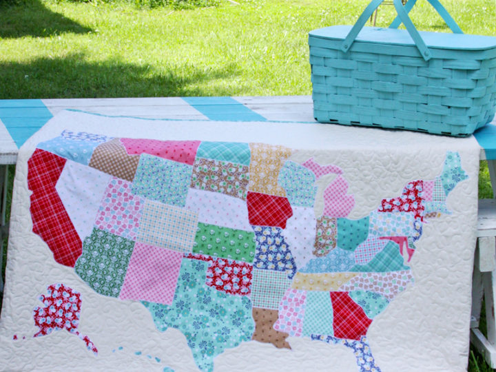 US Map Quilt Tutorial featured by top US quilting blog, Flamingo Toes.