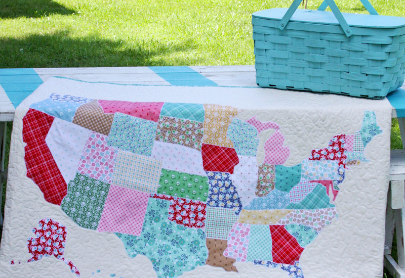 US Map Quilt Tutorial featured by top US quilting blog, Flamingo Toes.