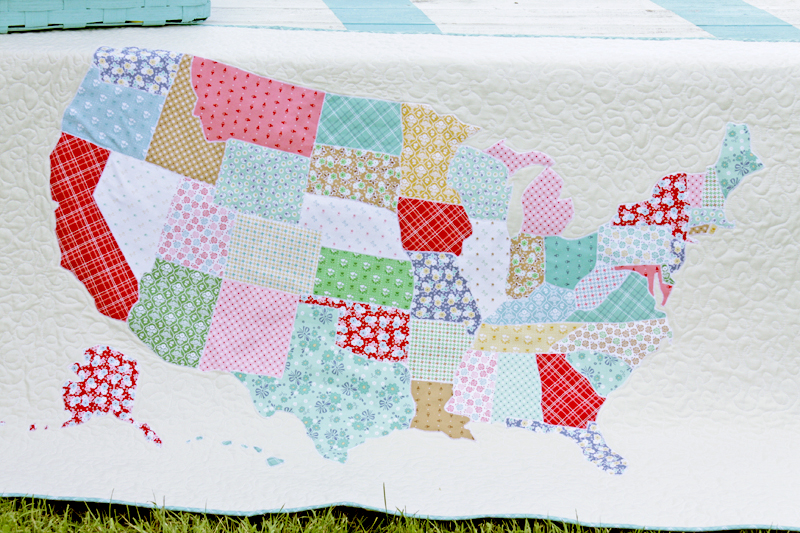 US Map Quilt Tutorial featured by top US quilting blog, Flamingo Toes.