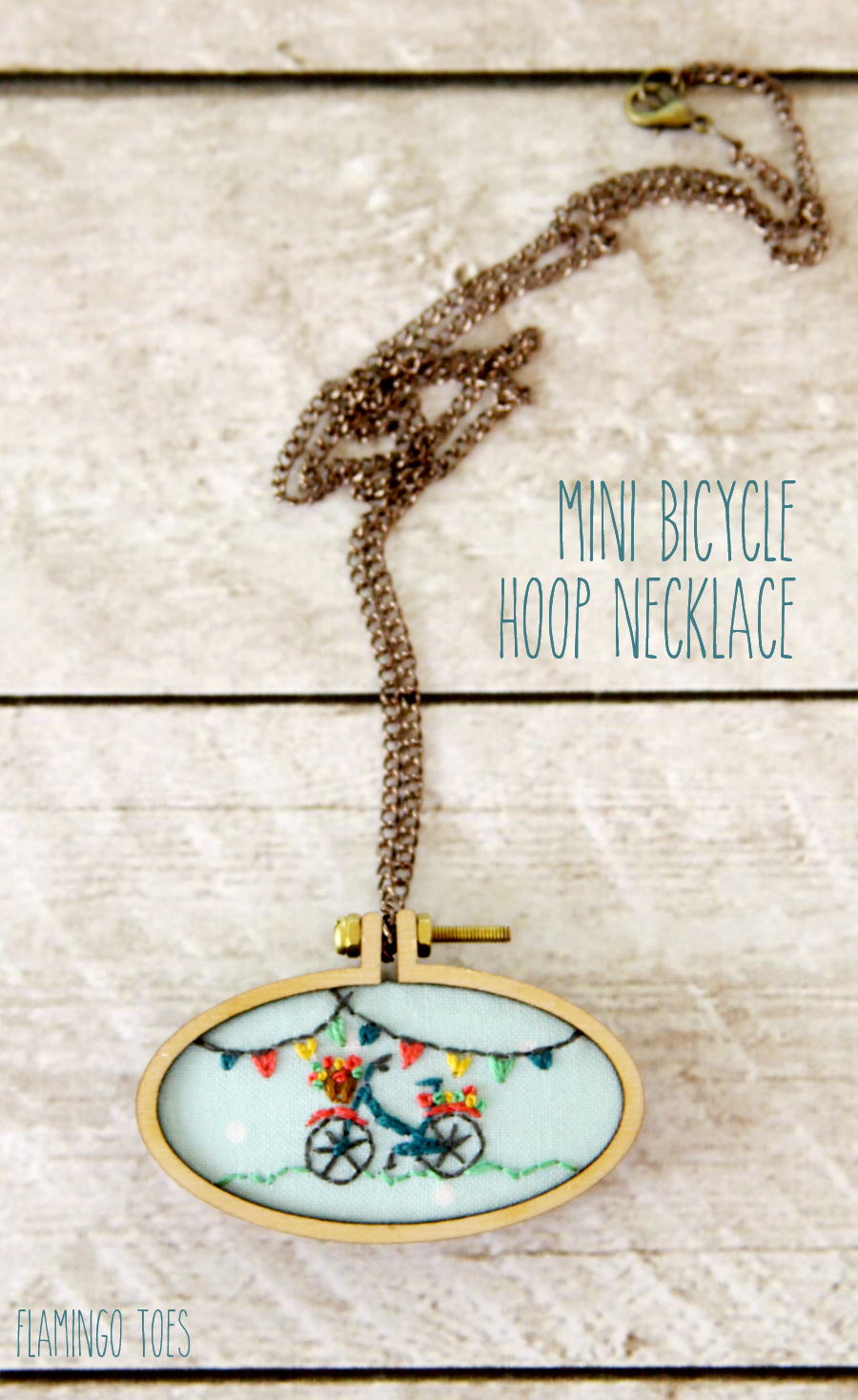 Mini Bicycle Embroidery Hoop Necklace 