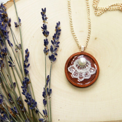 DIY Wood and Lace Pendant Necklace