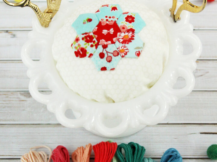 Image for Vintage Milk Glass Hexie Pincushion