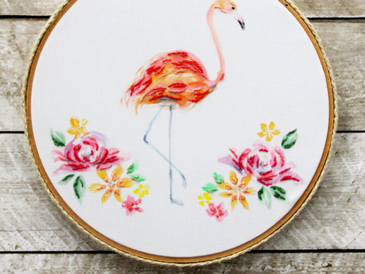 Image for Watercolor Floral Flamingo Embroidery Hoop Art