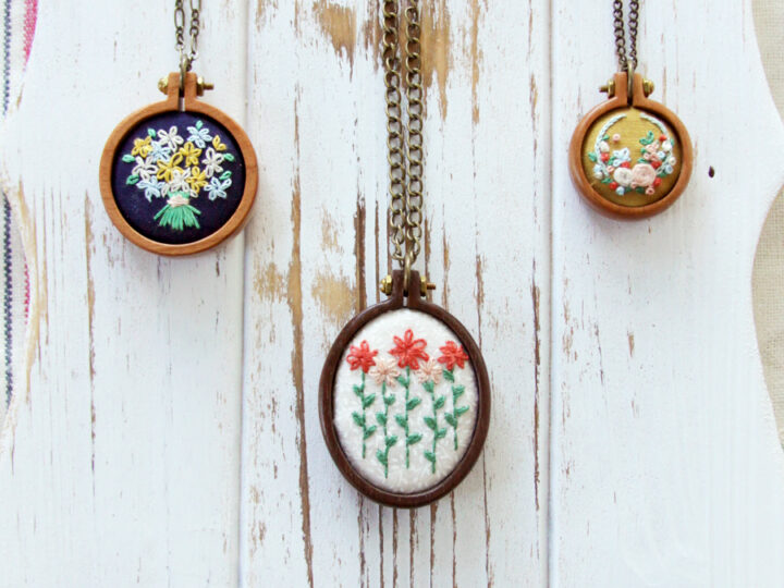 Image for Three Sweet Embroidered Mini Hoop Necklaces