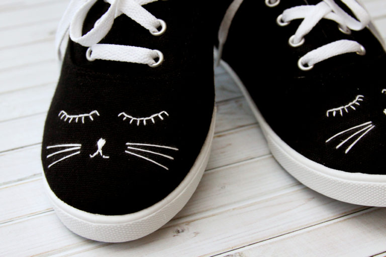 Download Cute Embroidered Black Cat Shoes