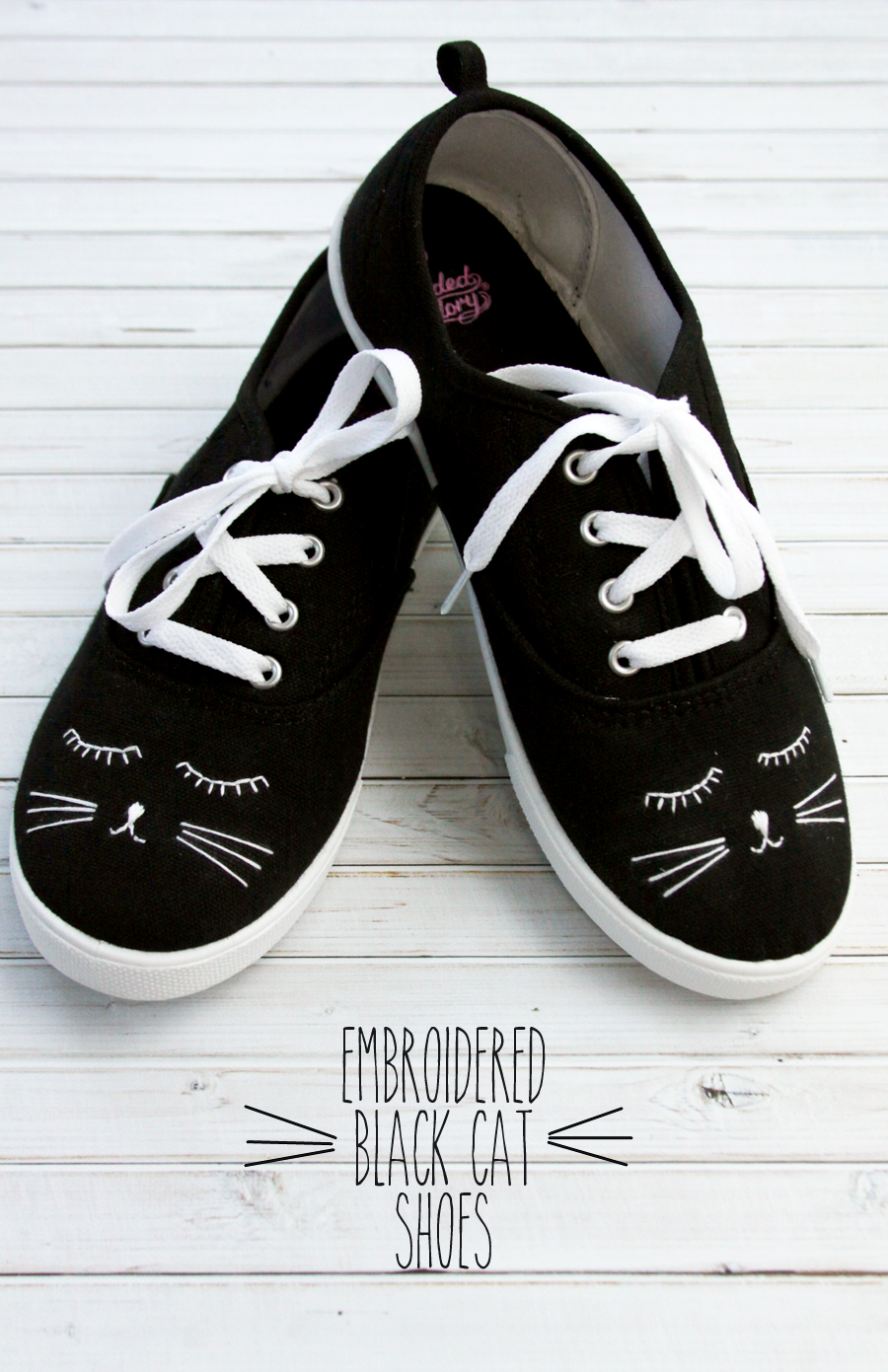 Cute Embroidered Black Cat Shoes -