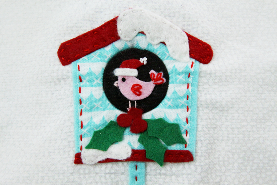 Sweet Fabric and Felt Birdhouse Hoop Ornament