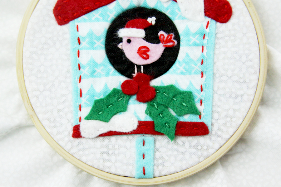 Sweet Fabric and Felt Birdhouse Hoop Ornament