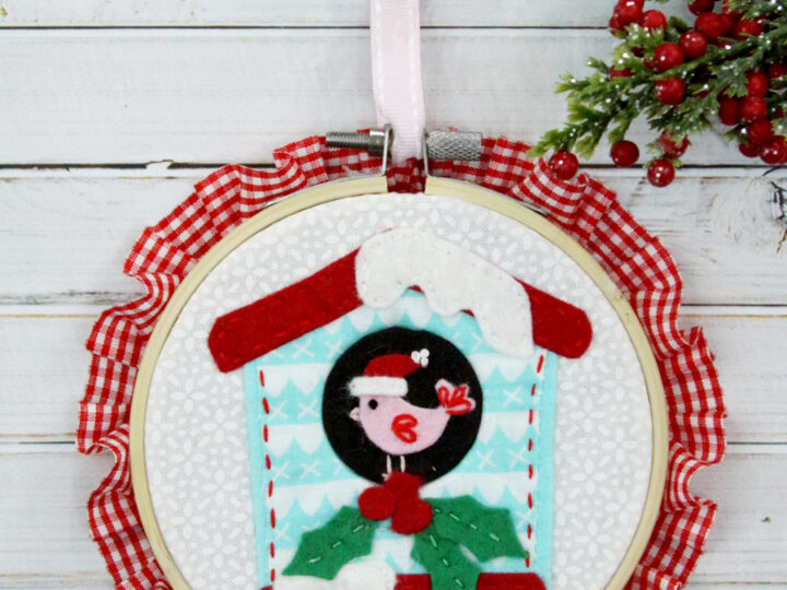 Image for Sweet Fabric and Felt Birdhouse Hoop Ornament