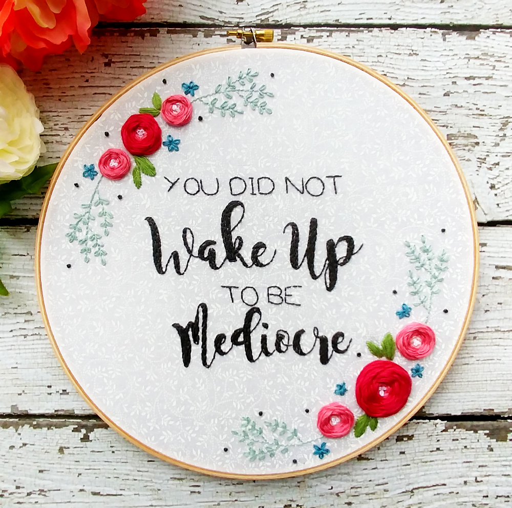 Positive Floral Embroidery Hoop Art