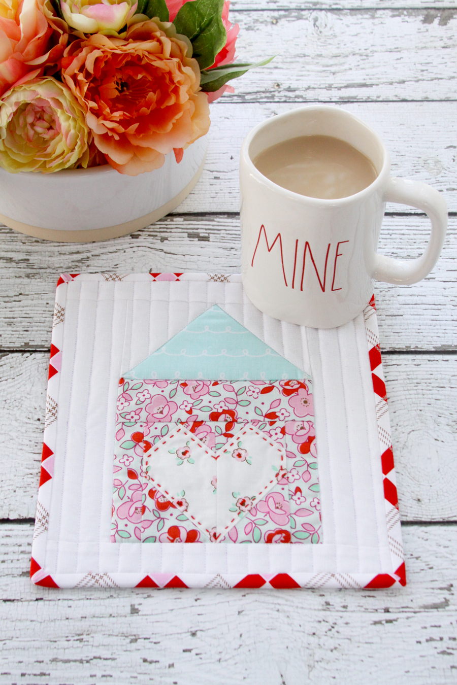 Heart and Home Mug Rug or Mini Quilt