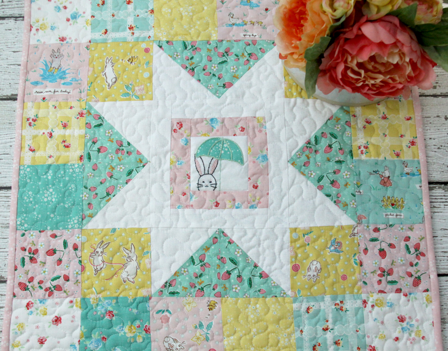 Spring Star Mini Quilt with Bunnies and Blossoms Fabric