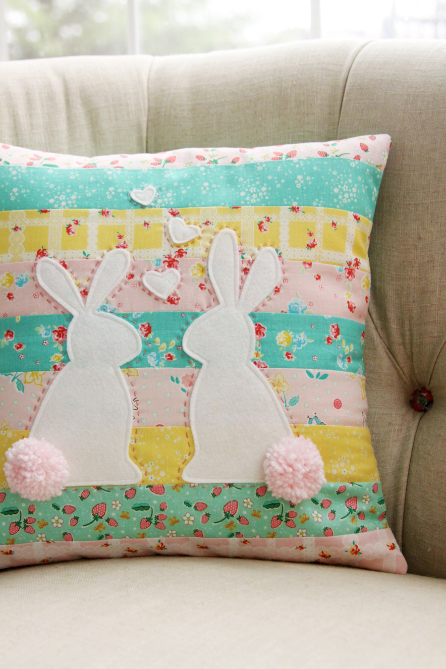 Spring Bunnies in Love Pillow