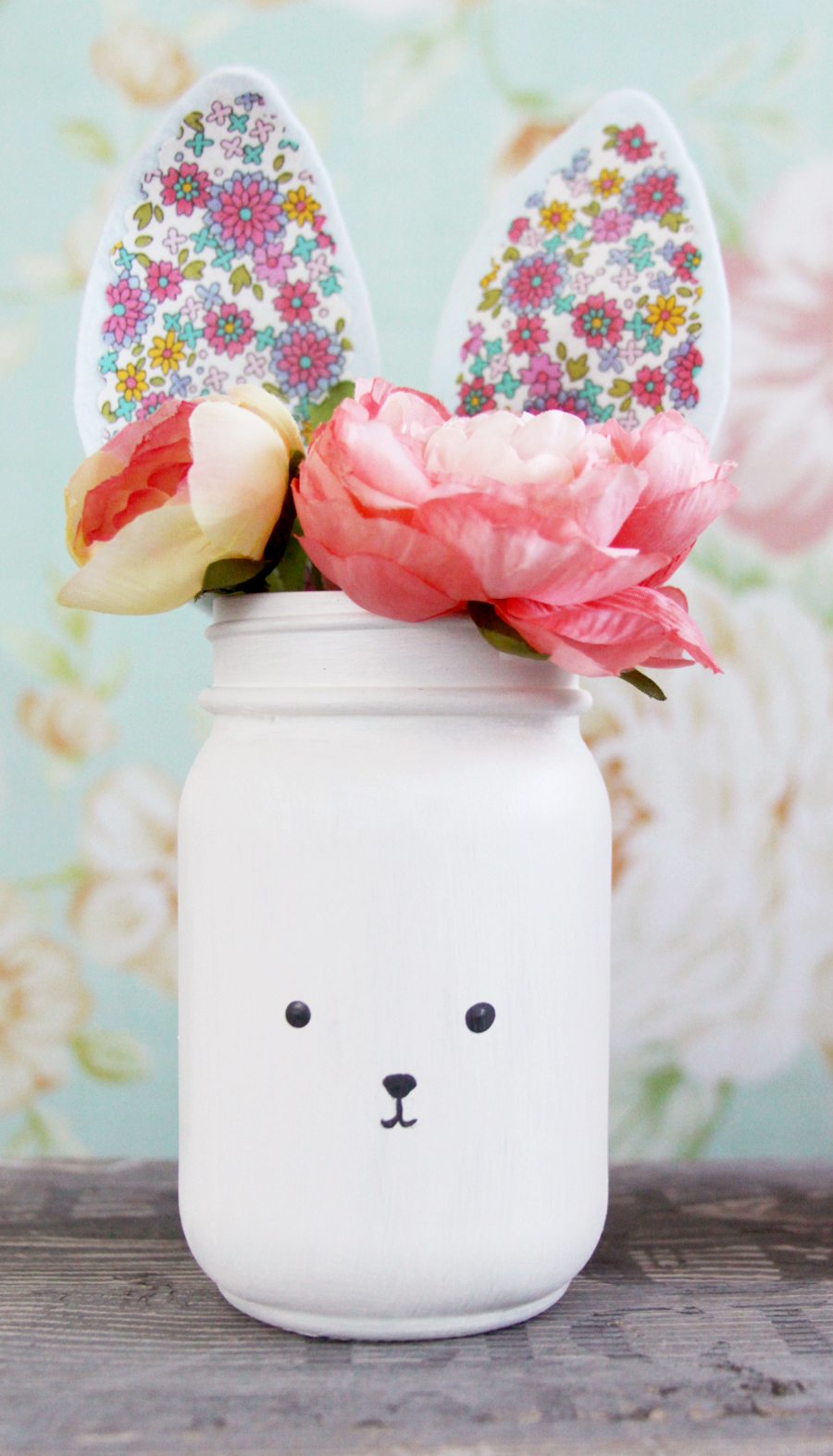 Easter bunny mason jars are a cute, DIY Easter decor idea.