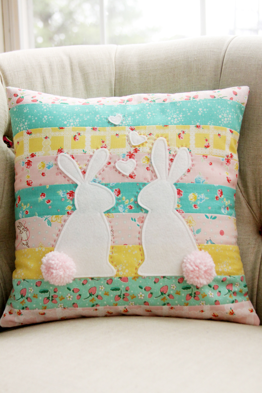 Spring Bunnies in Love Pillow -