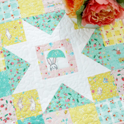 Spring Star Mini Quilt with Bunnies and Blossoms Fabric