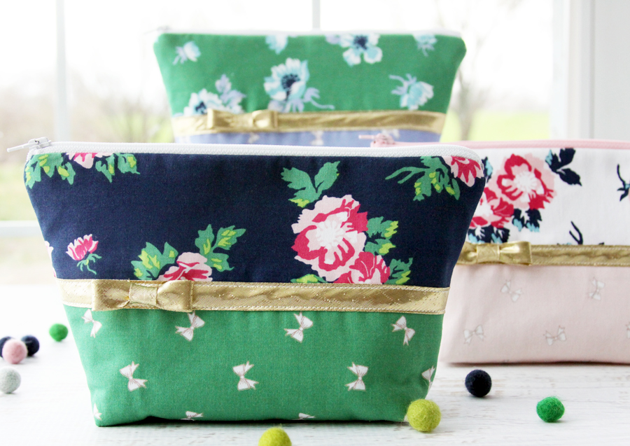 Florals and Bows Zipper Pouches in Derby Day Fabrics