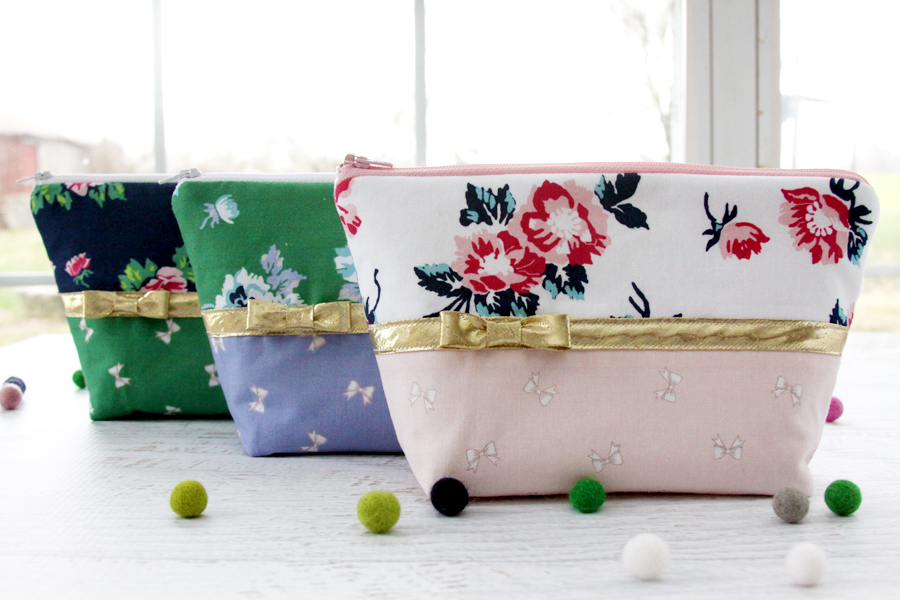 Florals and Bows Zipper Pouches in Derby Day Fabrics