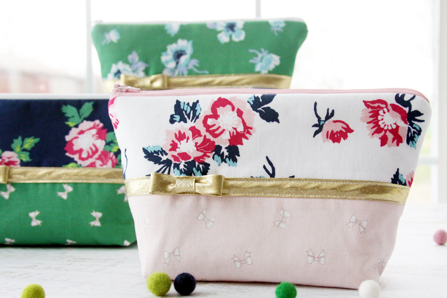 Florals and Bows Zipper Pouches in Derby Day Fabrics