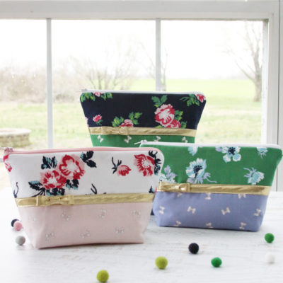 Florals and Bows Zipper Pouches in Derby Day Fabrics