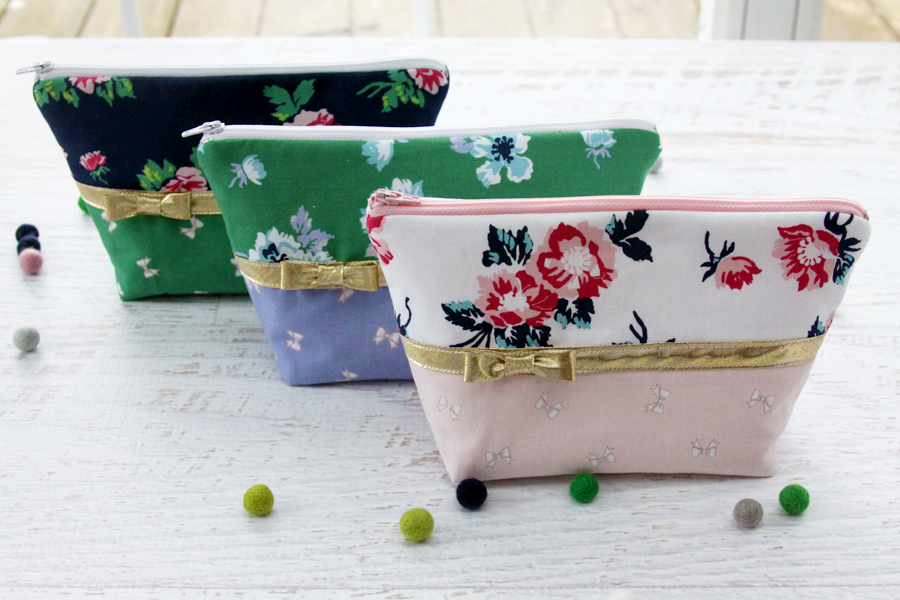 Florals and Bows Zipper Pouches in Derby Day Fabrics